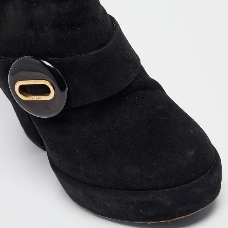 Pre Owned Prada Black Suede Zip Ankle Boots Size 37