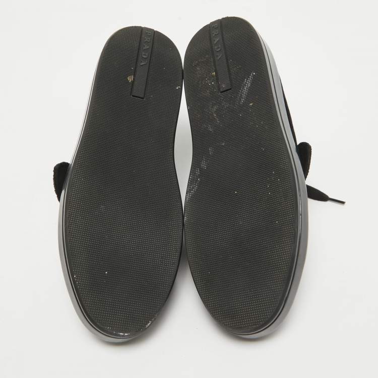 Pre Owned Prada Navy Blue/Red Velvet Grip Strap Lace Up Sneakers Size 38