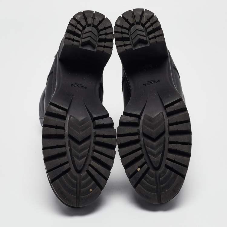 Pre Owned Prada Black Leather Lace Up Combat Boots Size 37