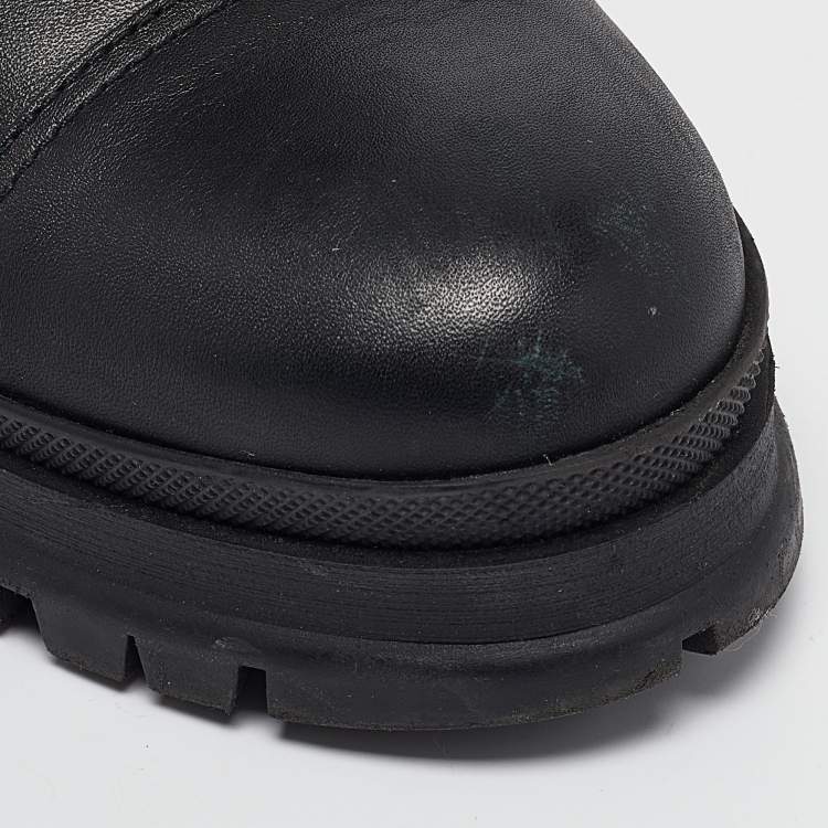 Pre Owned Prada Black Leather Lace Up Combat Boots Size 37