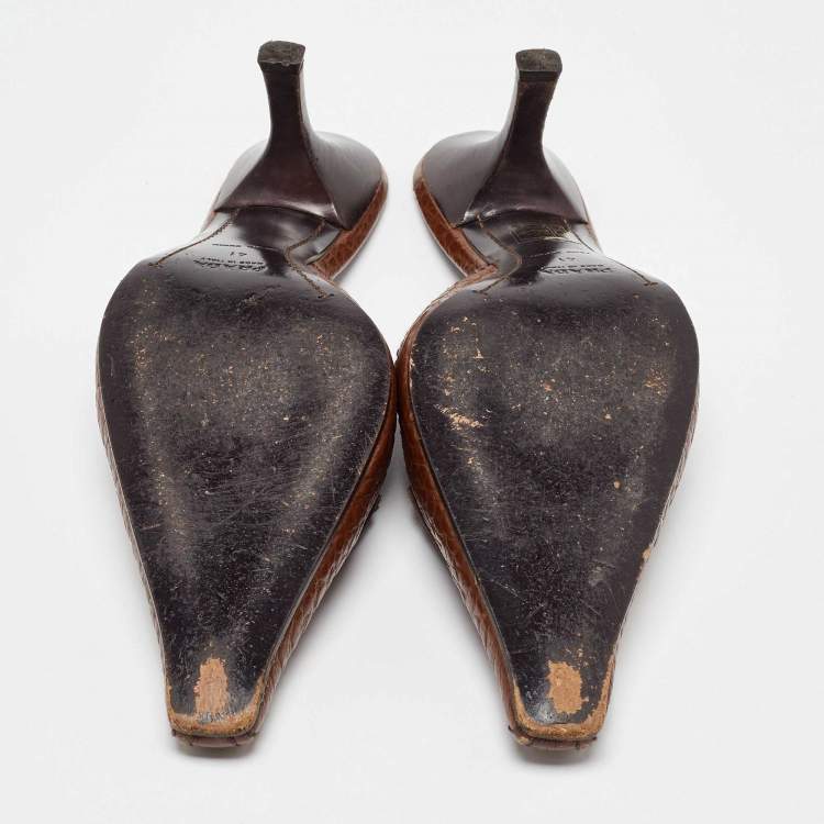 Pre Owned Prada Brown Leather Pointed Toe Mules Size 41
