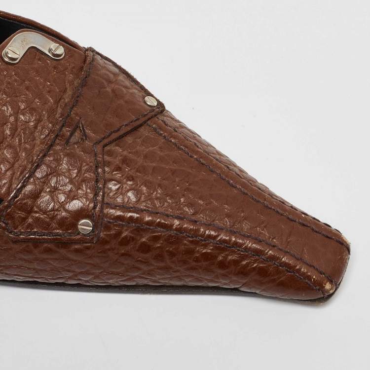 Pre Owned Prada Brown Leather Pointed Toe Mules Size 41