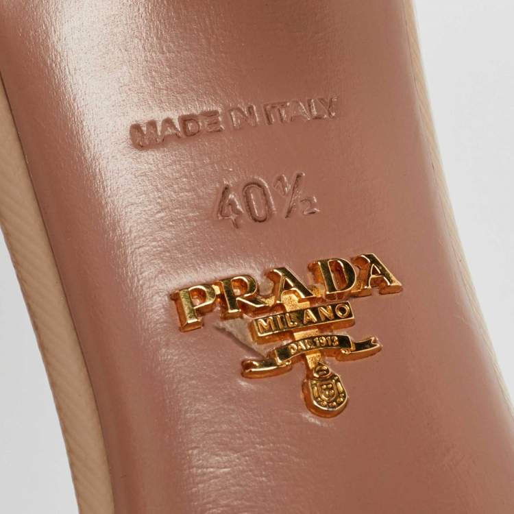 Pre Owned Prada Beige Saffiano Leather Bow Slide Sandals Size 40.5