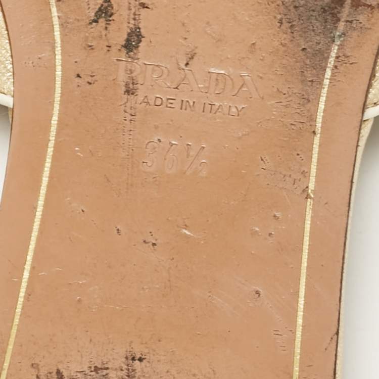 Pre Owned Prada Gold Leather Flat Slides Size 36.5