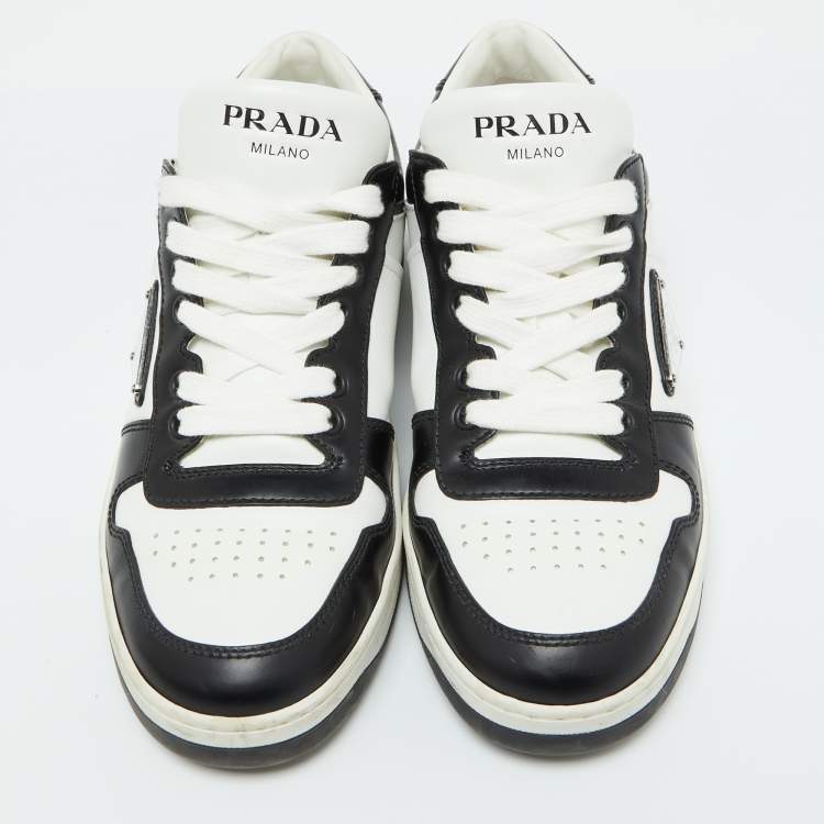 Pre Owned Prada Black/White Leather Downtown Low Top Sneakers Size 39.5