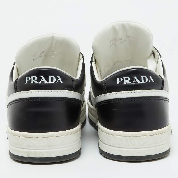 Pre Owned Prada Black/White Leather Downtown Low Top Sneakers Size 39.5