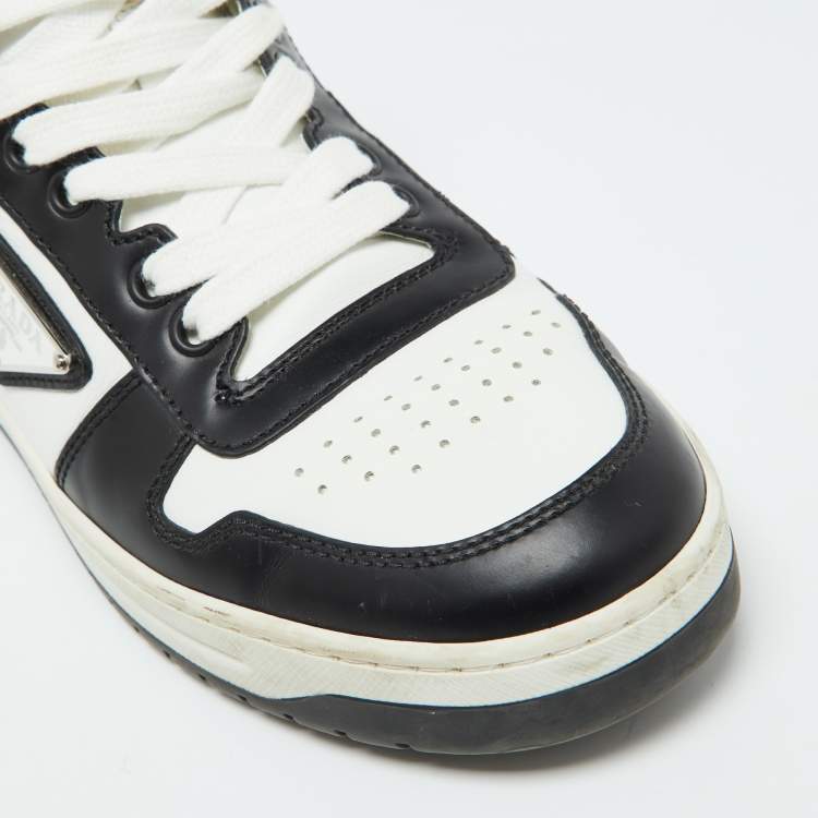 Pre Owned Prada Black/White Leather Downtown Low Top Sneakers Size 39.5