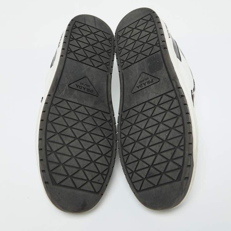 Pre Owned Prada Black/White Leather Downtown Low Top Sneakers Size 39.5