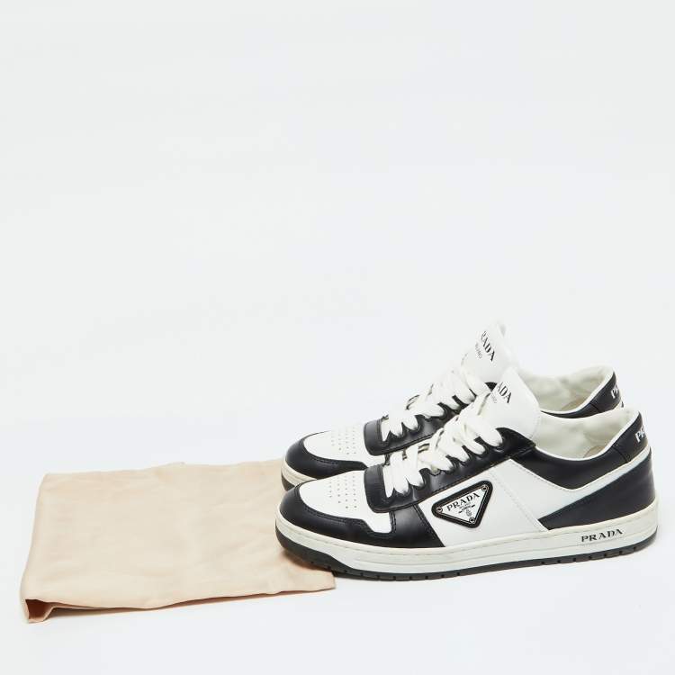 Pre Owned Prada Black/White Leather Downtown Low Top Sneakers Size 39.5