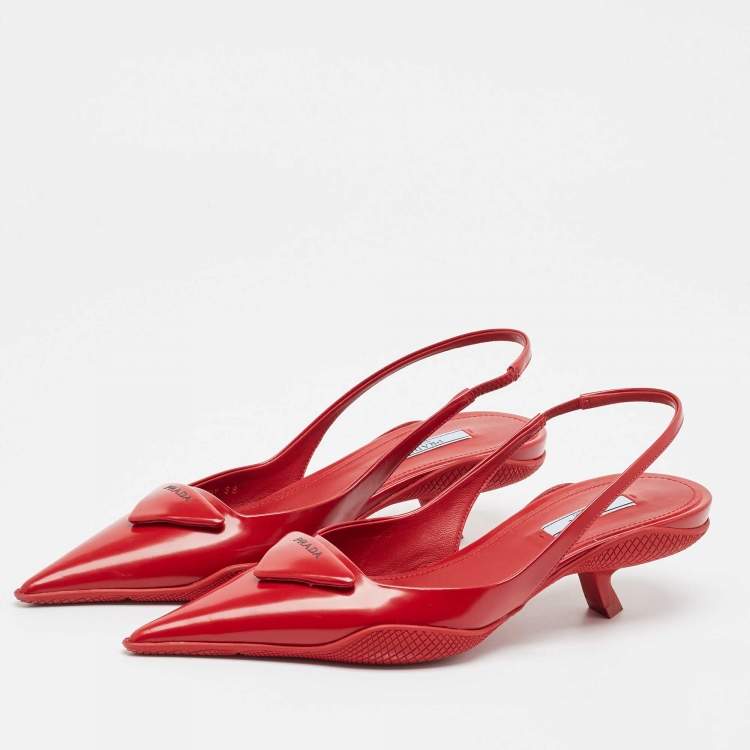 Pre Owned Prada Red Brushed Leather Slingback Pumps Size 38
