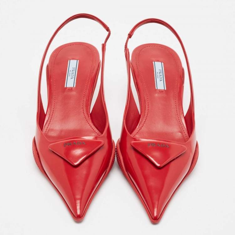Pre Owned Prada Red Brushed Leather Slingback Pumps Size 38