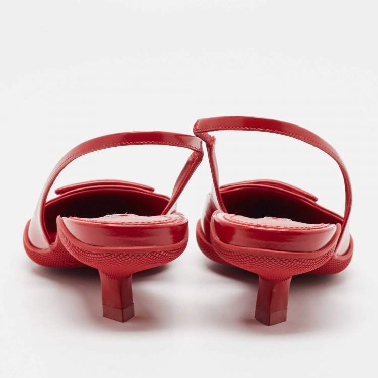 Pre Owned Prada Red Brushed Leather Slingback Pumps Size 38