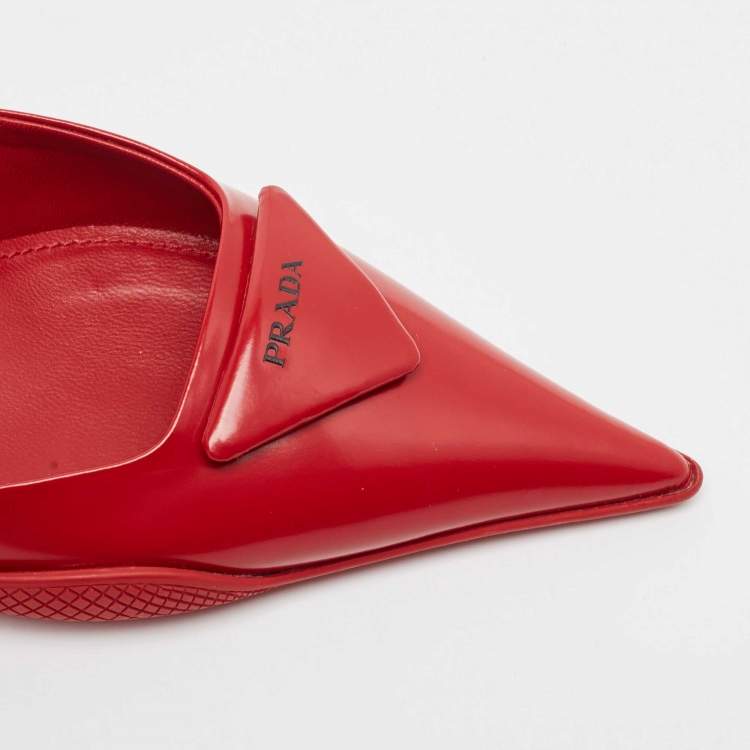 Pre Owned Prada Red Brushed Leather Slingback Pumps Size 38