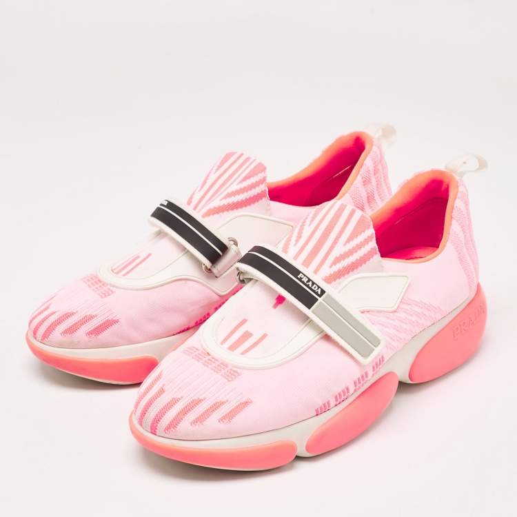 Pre Owned Prada Neon Pink Fabric Cloudbust Sneakers Size 37