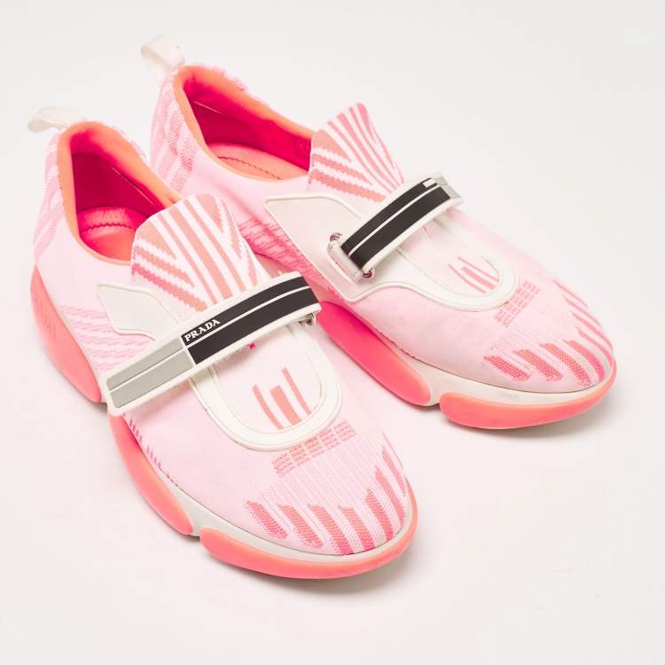 Pre Owned Prada Neon Pink Fabric Cloudbust Sneakers Size 37