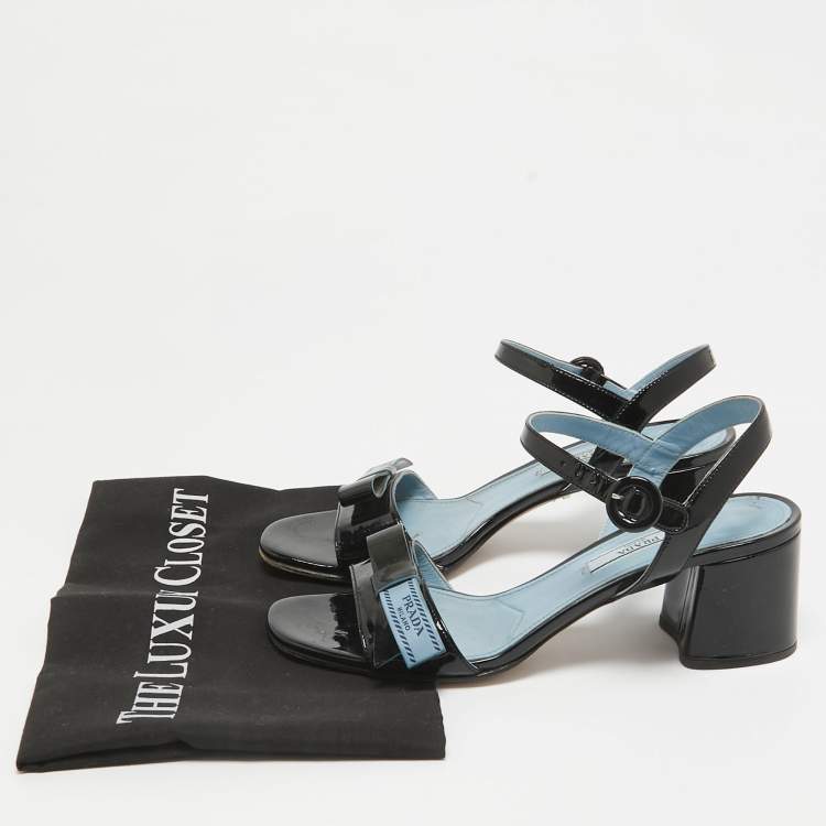 Pre Owned Prada Black Patent Leather Ankle Strap Sandals Size 37