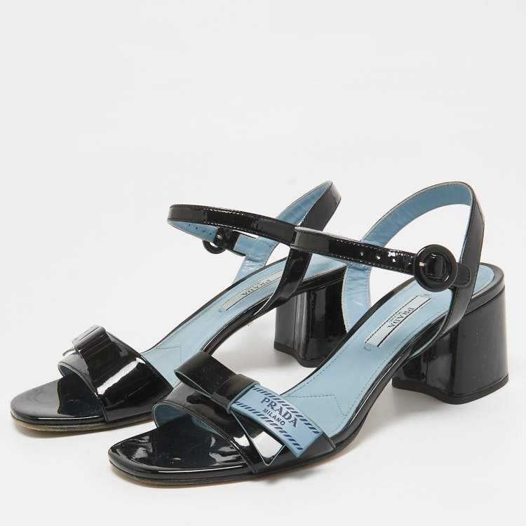 Pre Owned Prada Black Patent Leather Ankle Strap Sandals Size 37