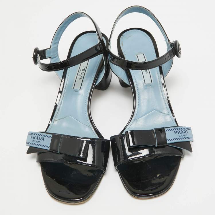 Pre Owned Prada Black Patent Leather Ankle Strap Sandals Size 37