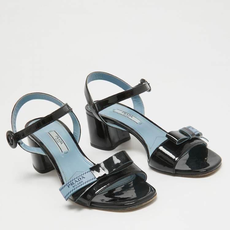 Pre Owned Prada Black Patent Leather Ankle Strap Sandals Size 37