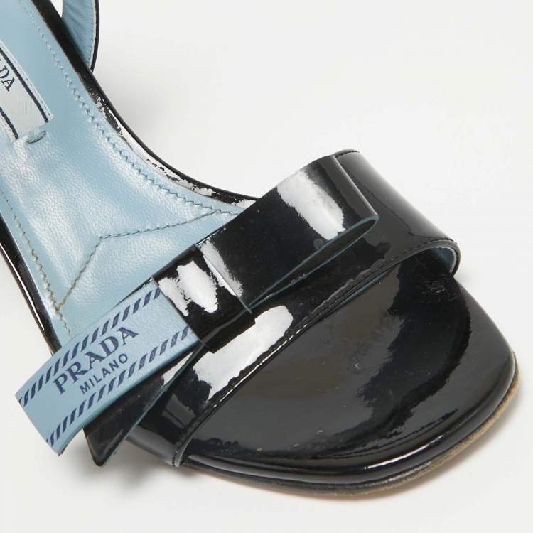 Pre Owned Prada Black Patent Leather Ankle Strap Sandals Size 37