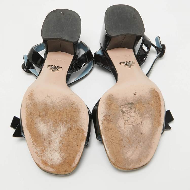 Pre Owned Prada Black Patent Leather Ankle Strap Sandals Size 37