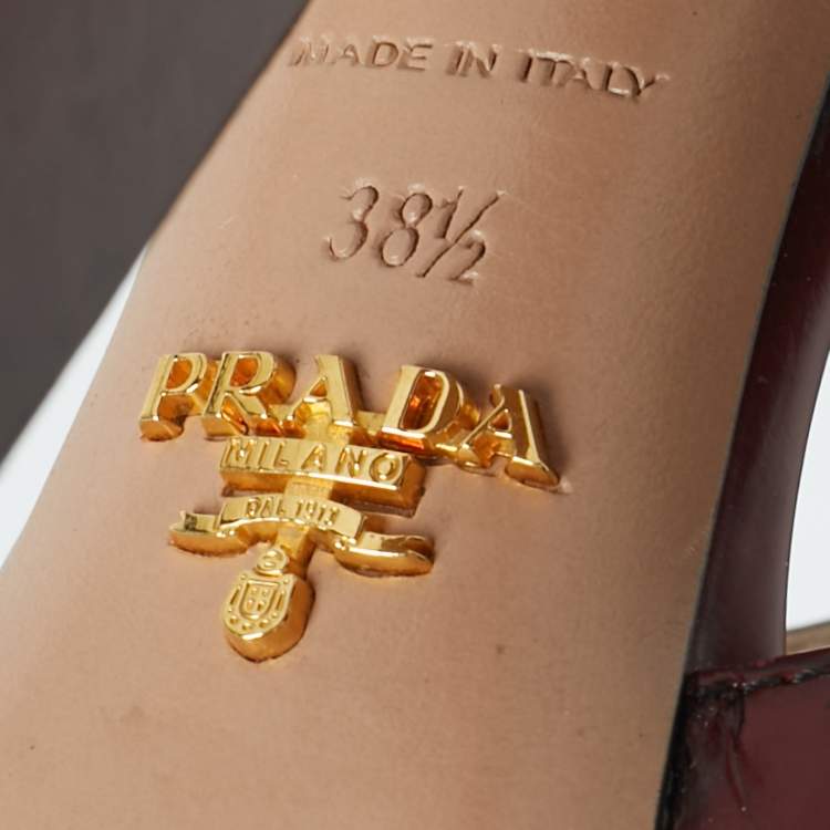 Pre Owned Prada Dark Burgundy Leather Platform Sandals Size 38.5