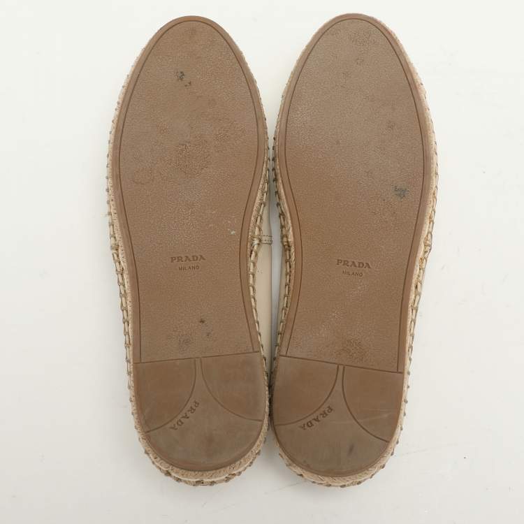 Pre Owned Prada Cream Leather Bow Espadrille Flats Size 38