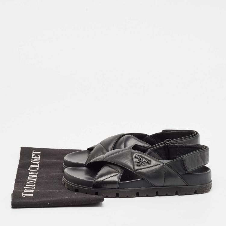 Pre Owned Prada Black Quilted Leather Slingback Flat Sandals Size 36.5