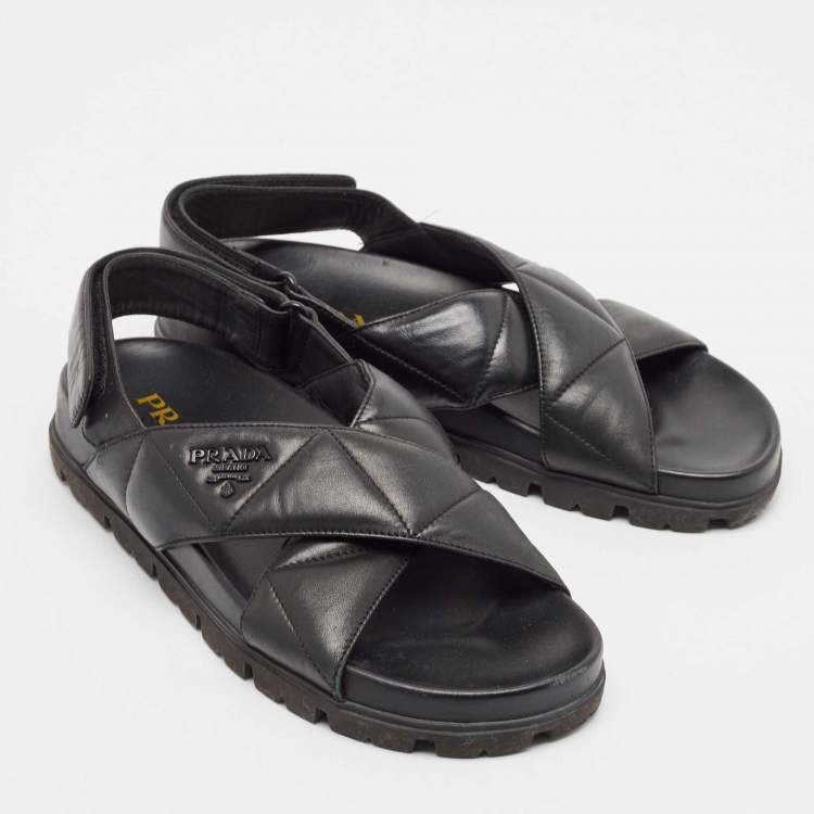 Pre Owned Prada Black Quilted Leather Slingback Flat Sandals Size 36.5