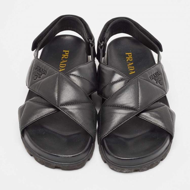 Pre Owned Prada Black Quilted Leather Slingback Flat Sandals Size 36.5