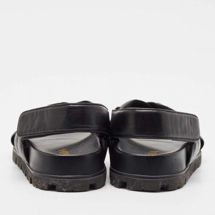 Pre Owned Prada Black Quilted Leather Slingback Flat Sandals Size 36.5