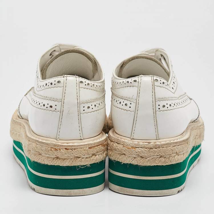 Pre Owned Prada White Patent Leather Derby Sneakers Size 36