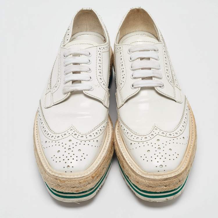 Pre Owned Prada White Patent Leather Derby Sneakers Size 36