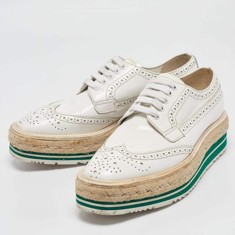 Pre Owned Prada White Patent Leather Derby Sneakers Size 36