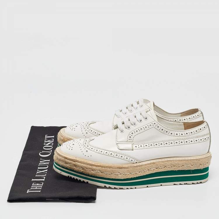 Pre Owned Prada White Patent Leather Derby Sneakers Size 36