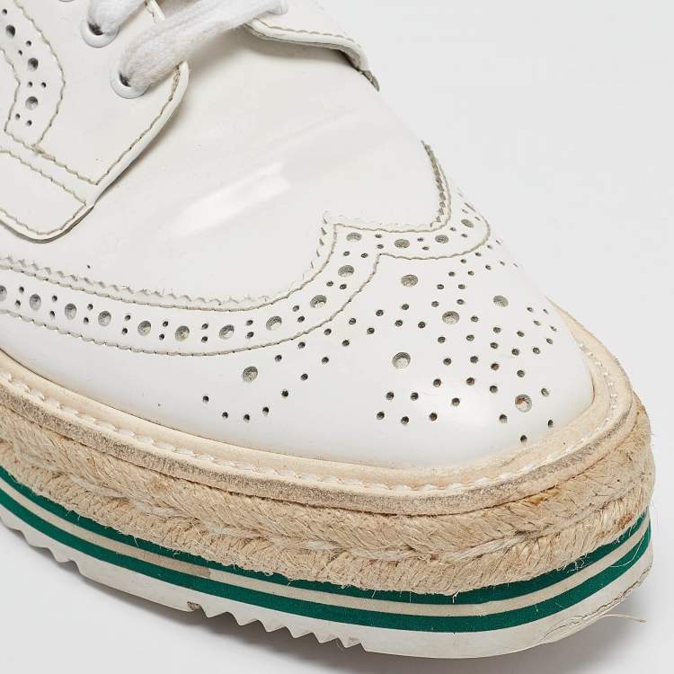 Pre Owned Prada White Patent Leather Derby Sneakers Size 36