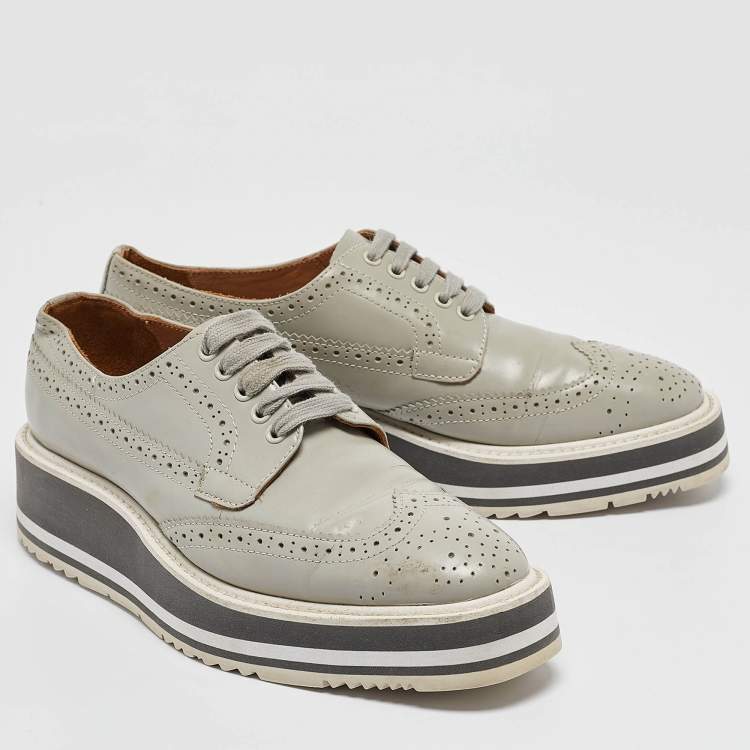 Pre Owned Prada Grey Leather Derby Sneakers Size 37