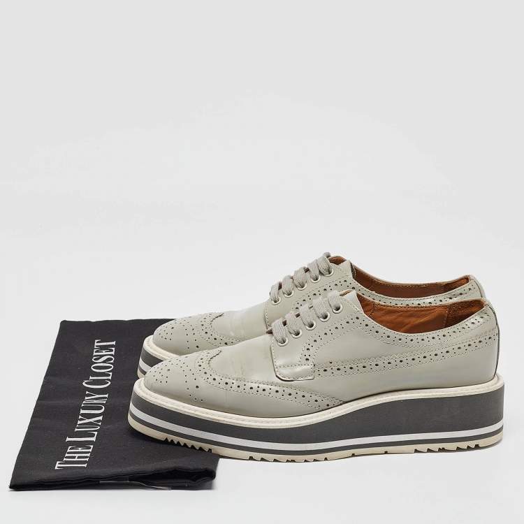Pre Owned Prada Grey Leather Derby Sneakers Size 37