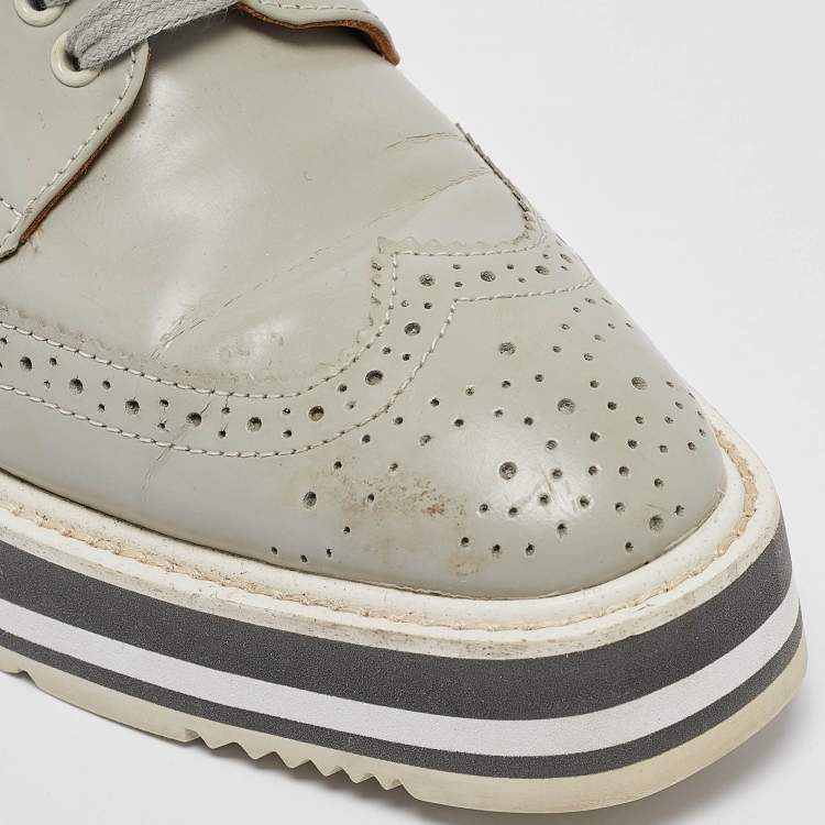 Pre Owned Prada Grey Leather Derby Sneakers Size 37