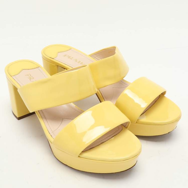 Pre Owned Prada Yellow Patent Leather Platform Slide Sandals Size 39