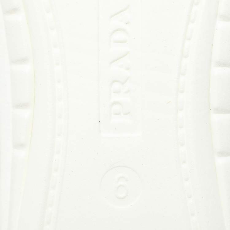 Pre Owned Prada White/Black Leather Logo Low Top Sneakers Size 39.5