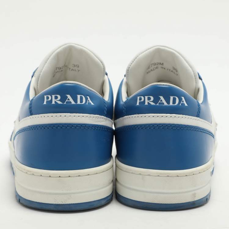Pre Owned Prada White/Blue Leather Downtown Low Top Sneakers Size 39