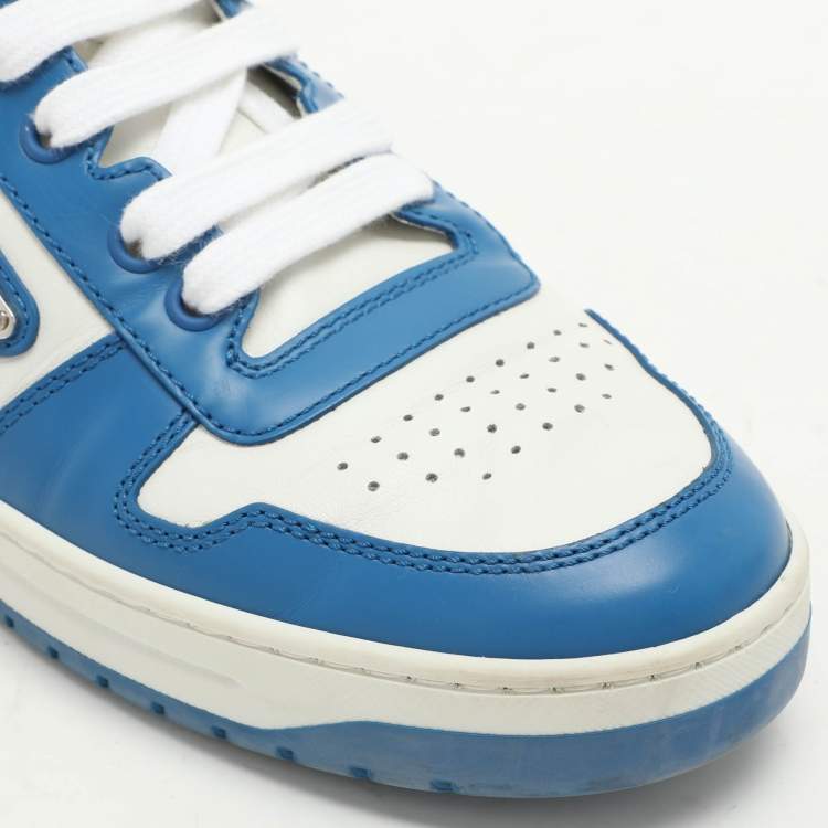 Pre Owned Prada White/Blue Leather Downtown Low Top Sneakers Size 39