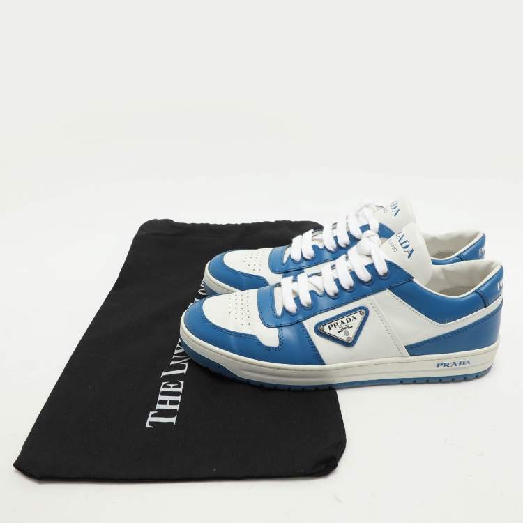 Pre Owned Prada White/Blue Leather Downtown Low Top Sneakers Size 39