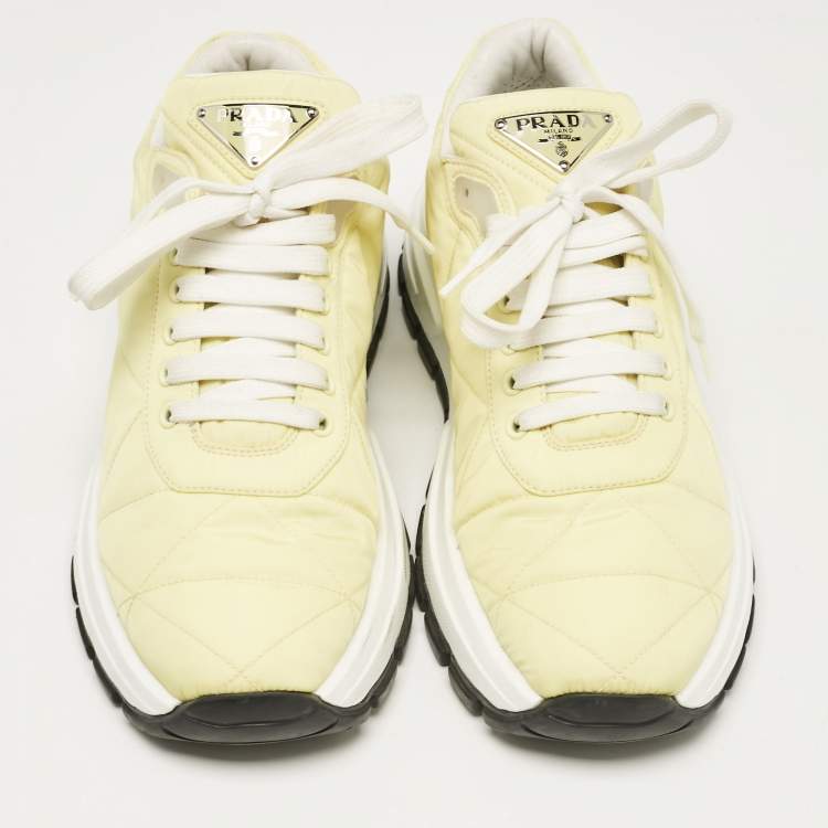 Pre Owned Prada Yellow Nylon Gabardine Low Top Sneakers 39.5