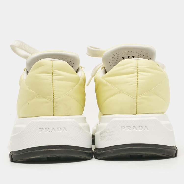 Pre Owned Prada Yellow Nylon Gabardine Low Top Sneakers 39.5