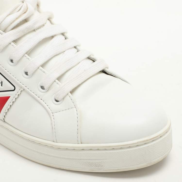 Pre Owned Prada White Leather Lace Up Sneakers Size 39