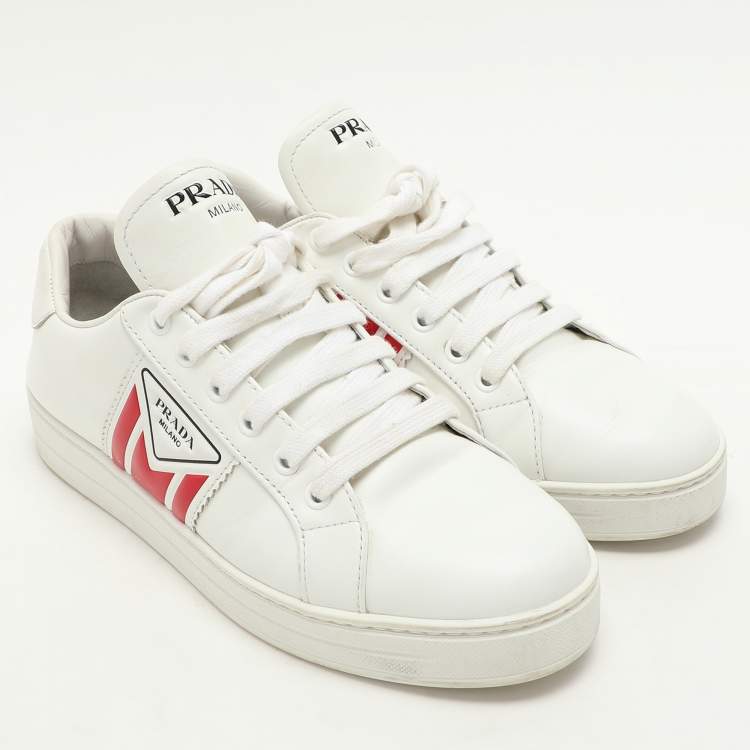 Pre Owned Prada White Leather Lace Up Sneakers Size 39