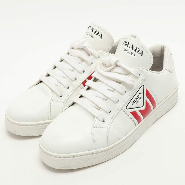 Pre Owned Prada White Leather Lace Up Sneakers Size 39