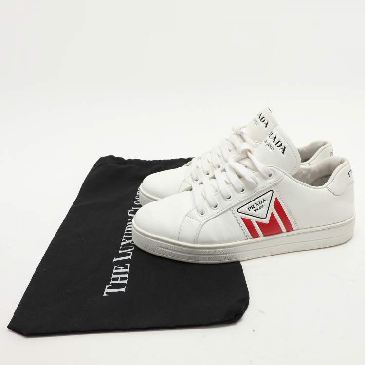 Pre Owned Prada White Leather Lace Up Sneakers Size 39